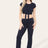 Tie Belt Front Cropped Loungewear Ribbed Trousers Set - AApex Store 