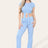 Tie Belt Front Cropped Loungewear Ribbed Trousers Set - AApex Store 